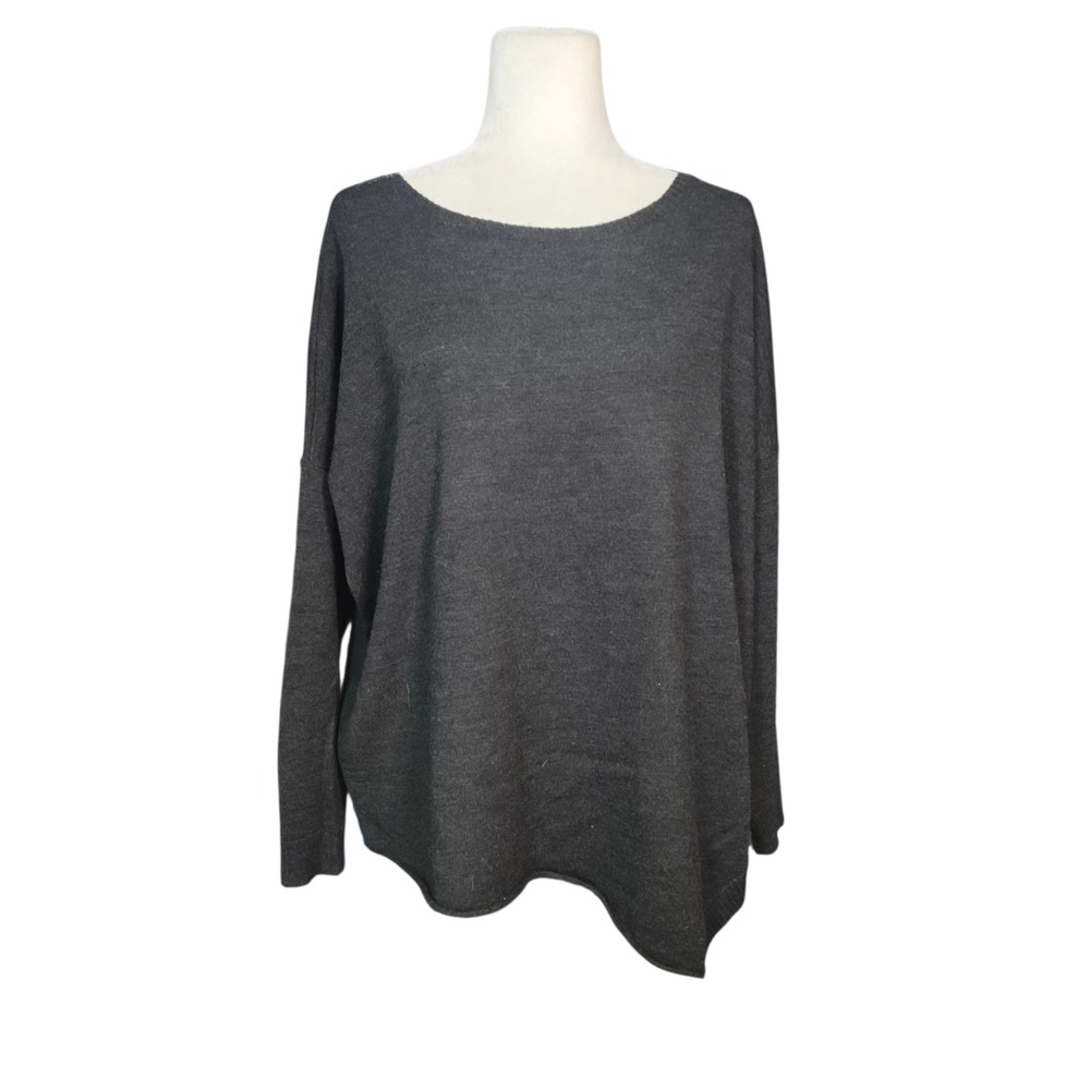 Eileen Fisher 100% Merino Wool Sweater Dark Gray Lagenlook Quiet Luxury Baggy XS